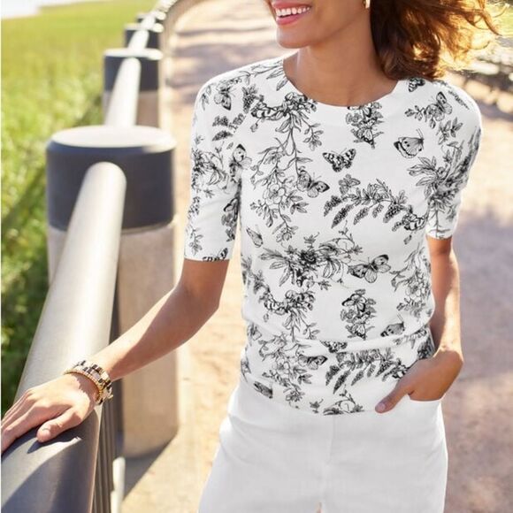 TALBOTS Elbow Sleeve Pullover Butterfly Toile Size 1X - Picture 2 of 12